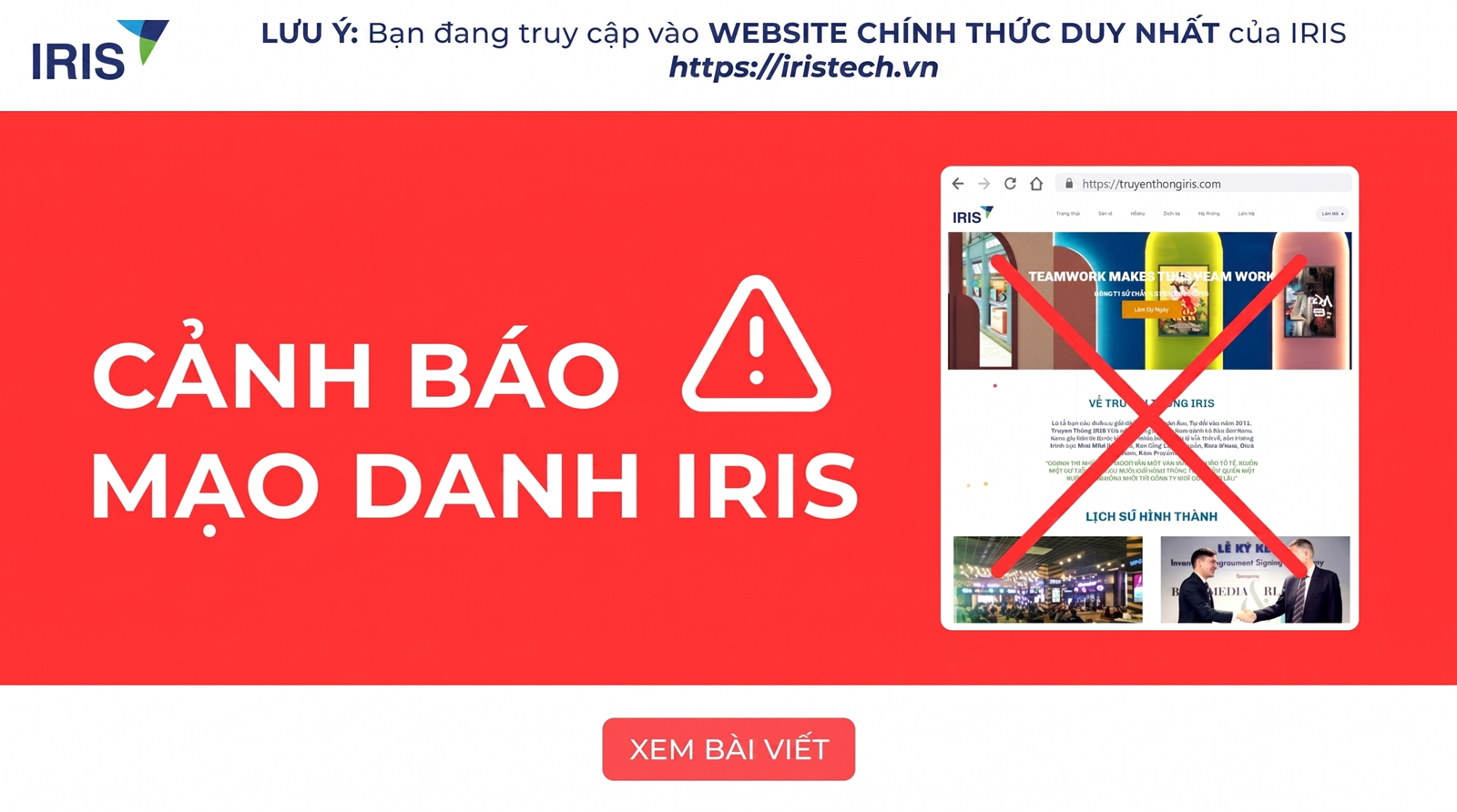 CẢNH BÁO MẠO DANH "CÔNG TY CỔ PHẦN GIẢI PHÁP CÔNG NGHỆ IRIS" TRÊN MÔI TRƯỜNG MẠNG